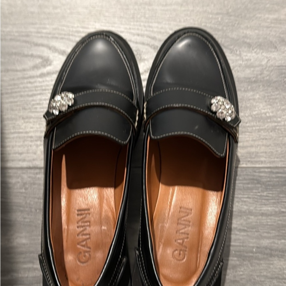 Ganni Women Black Loafers with Embellishments